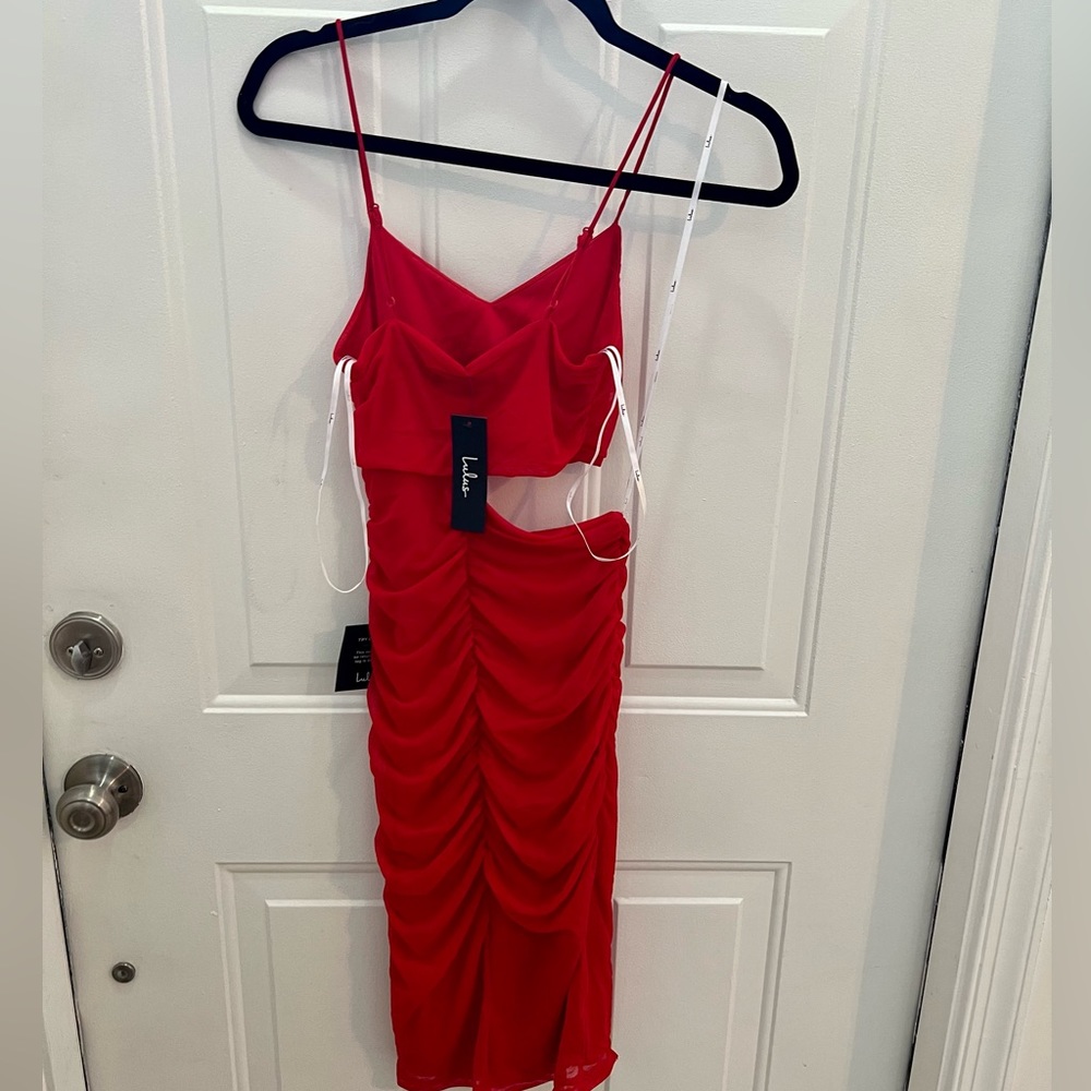Red Ruched Cutout Bodycon Dress - Picture 4 of 5